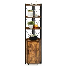 6-Tier Corner Shelf Bookshelf Industrial Storage Rack Cabinet Rustic Plant Stand