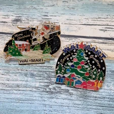 Walmart Associate Employee Pin - 2 - Christmas Sleigh Semi Reindeer Santa Tree