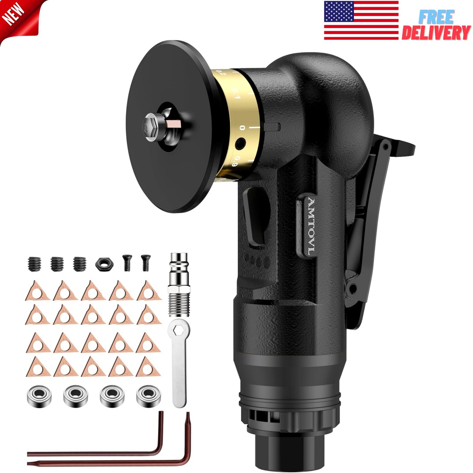 Mini Air Chamfer Tool w/ 10 Pcs C, 10 R-Angle Blades, 45&deg; 30000 RPM- Metal, Wood