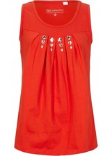 Modisches Top mit Falten Gr. 36/38 Paprikarot Silber Damentop ohne Ärmel Neu