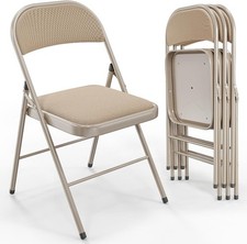 4 Pack Folding Chairs with Padded Seats, Metal Frame with Fabric Seat  Back