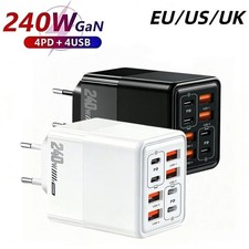 240W 8 in 1 USB C Fast Charger Wall Adapter UK Plug for iPhone Samsung Xiaomi