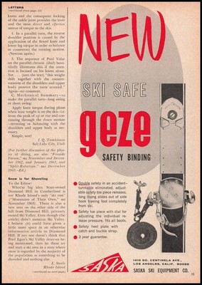 1964 Geze Safety Bindings Saska Ski Equpment Co. Los Angeles California Print Ad
