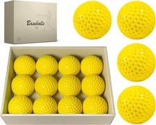 12 Pack Yellow Dimpled Baseballs, 9-Inch Pitching Machine Baseballs for Hand-...