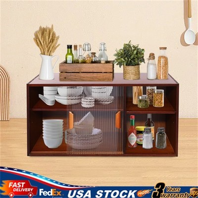 Small Kitchen Pantry Cabinet Wall Sideboard with Glass Doors Cupboard Food Pan