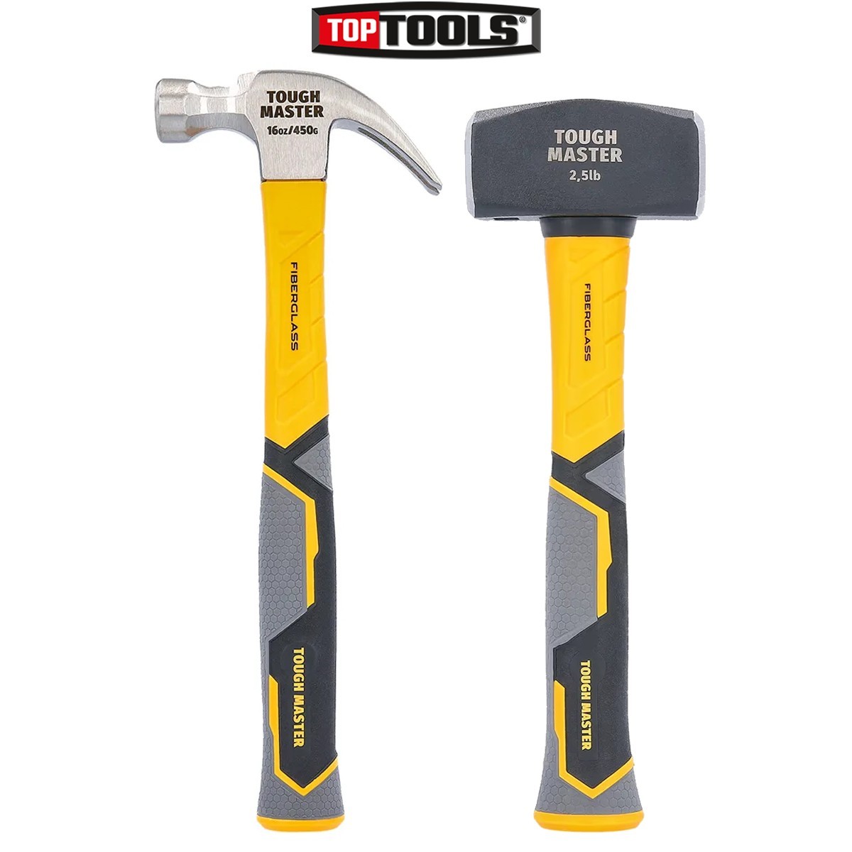 TOUGH MASTER 2-Piece Hammer Kit  Club Hammer 2.5lb Claw Hammer 16oz