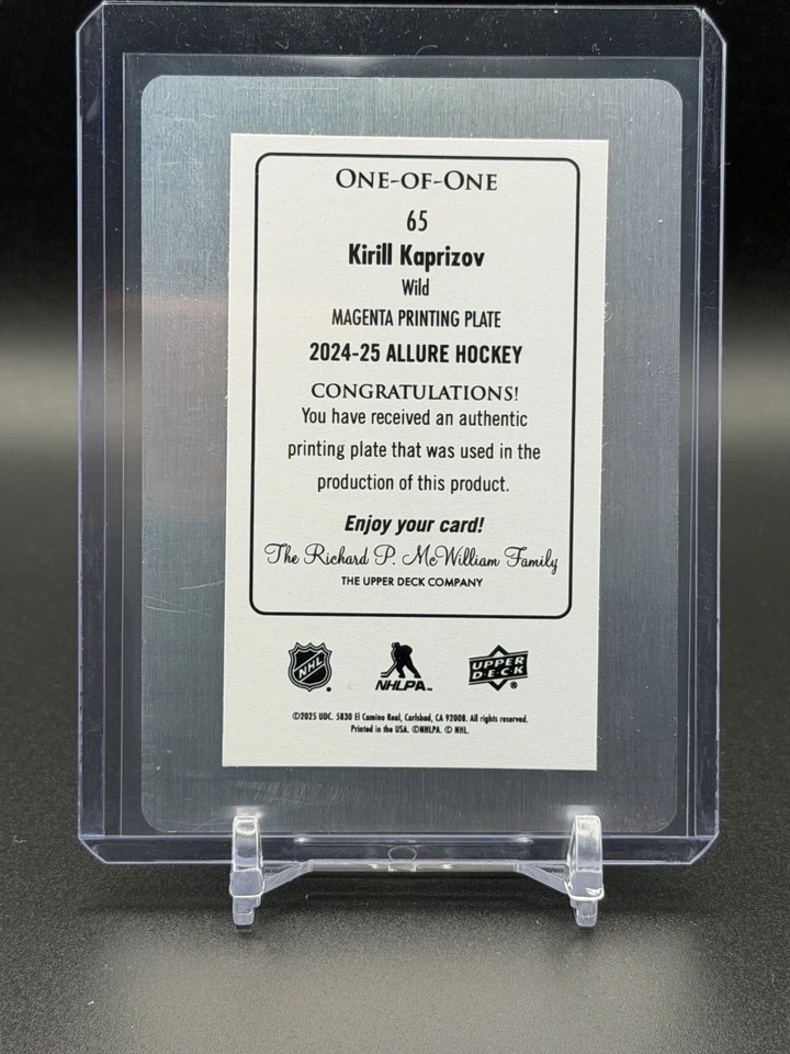 2024-25 UD Allure 1/1 Printing Plate Magenta Kirill Kaprizov Wild - Image 2 of 2