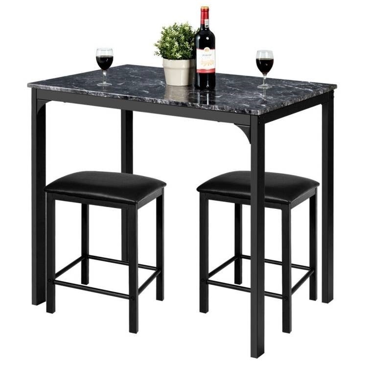 Three Piece Dining Set Faux Marble TableTop Table Barstools