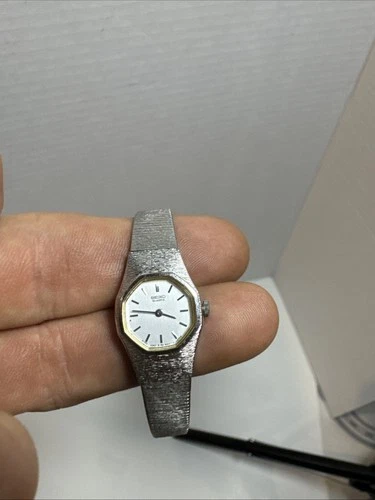 Seiko Watch Women 17mm Silver Dial Silver Tone Hexagon 2c21-5149 Needs Battery