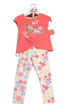 Isaac Mizrahi New York Girls 3 Piece Pink Butterfly Floral Outfit Set XS 4