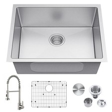 23 in Undermount Kitchen Sink Single Bowl Stainless Steel Handmade Sink w/Faucet