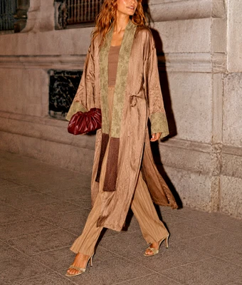 Zara Pale Pink Taupe Jacquard Scarf Kimono Coat Women BNWT 5344/050 - Image 1 of 4