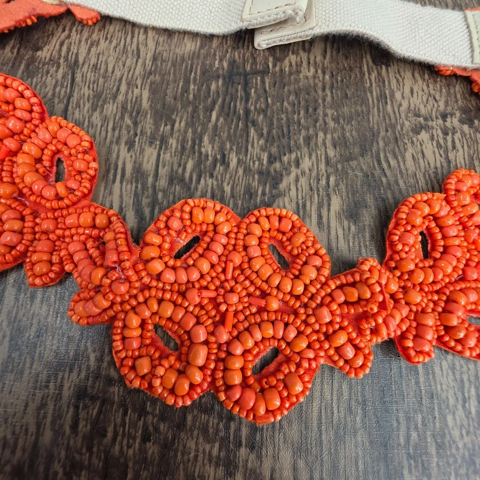 Cinturón Boho Floral Cuentas Naranja Elástico Cierre a Presión Adornado Bowline Marroquí Foto 3 de 4