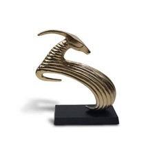 Gold Bronze Aluminium Antelope Sculpture - Abstract Decorative Figure Black Base