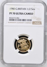 1980 Gold Proof Half Sovereign, Elizabeth II, NGC PF70 ULTRA CAMEO