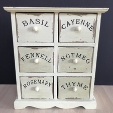 Miniature Chest of Drawers Wooden Hand Painted Cream Shabby Chic Herbs 27x23cm