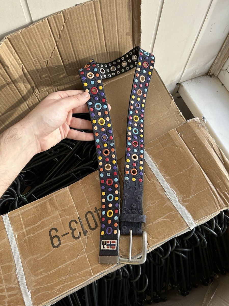 Vintage Napapijri Rhinestones Studded Leather Belt Men