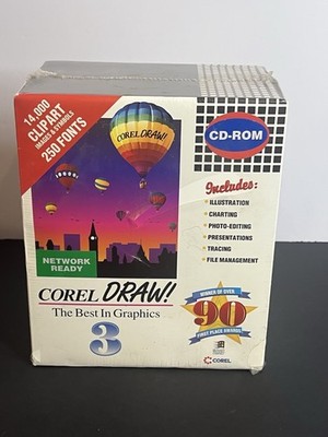 Corel Draw 3 Vintage Big Box Version Brand New Sealed CD-ROM Vintage Software