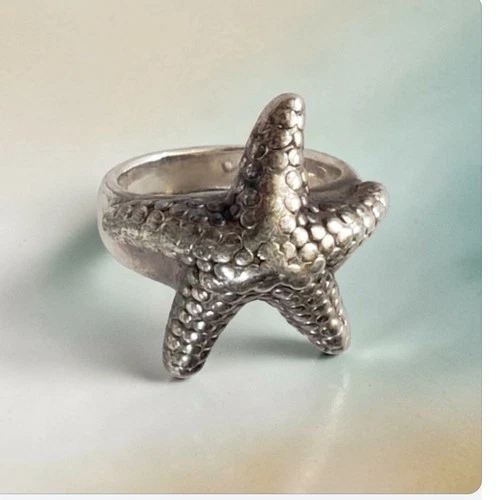 Vintage Sterling Silver Starfish Ring Size 7 Figural Textured Beach Nautical