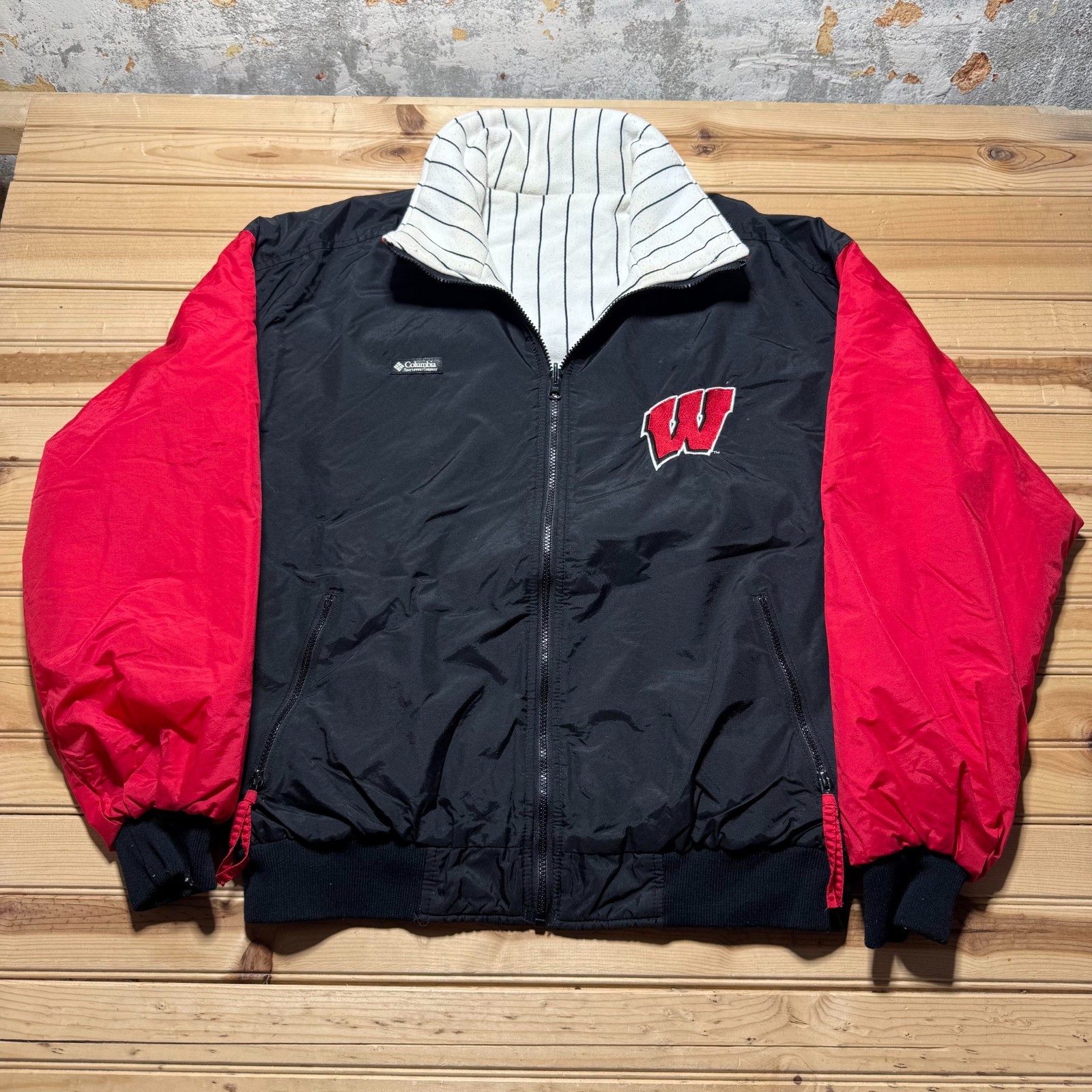 Vintage 90s Wisconsin Badgers NCAA Zip Up Reversible Bomber Football Jacket - XL
