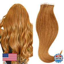 HOTBANANA 18" Tape-in Hair Extensions 20pcs 50g Auburn Ginger Straight Remy