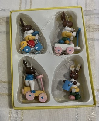 Vintage Erzebirge Germany Wood Rabbit Hanging Decor Easter Hasen Im Auto Lot - 4