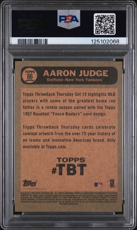 2017 Topps Throwback Thursday TBT Fence Busters Aaron Judge #86 PSA 10 #2068 - Image 2 of 2