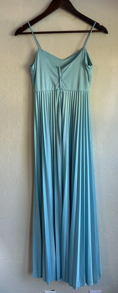 Maxi Vestido Sin Mangas Azul Bebé Vintage Años 60 70 7 8 Plisado Coqueta Barrido Completo Foto 4 de 4