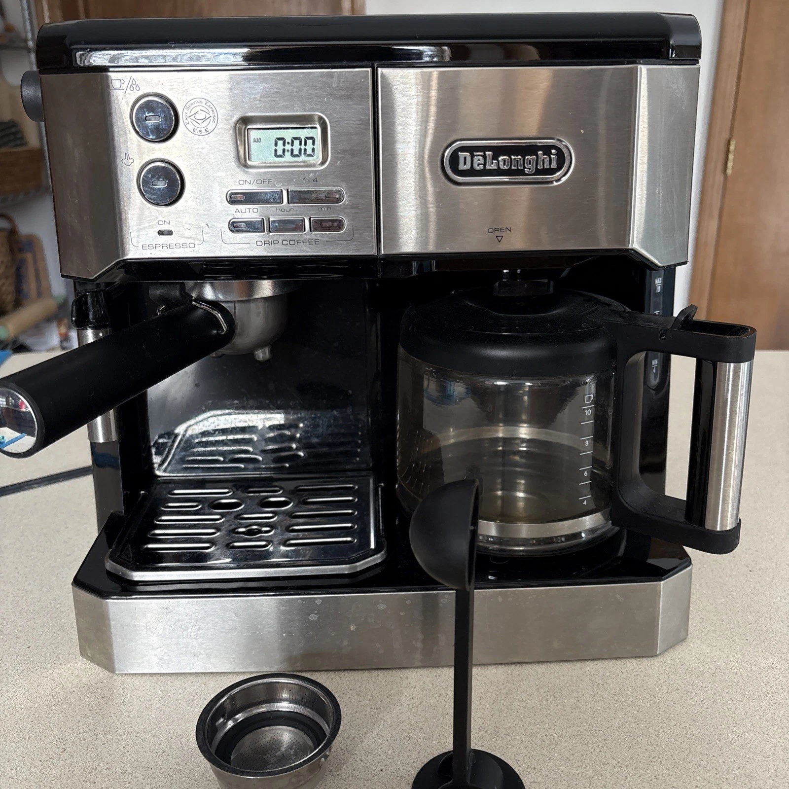 DeLonghi BCO430 Espresso Maker & 10 Cup Coffee Maker Combo Frother Accessories
