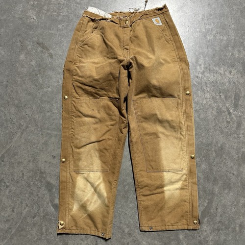 Vintage Carhartt Double Knee Insulated Canvas Work Pants Tan Brown 30x28 *AS IS - 第 1/8 張圖片