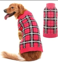 Pupteck Size M Pink Classic Plaid Style Dog Sweater Puppy Festive Winter Cloth