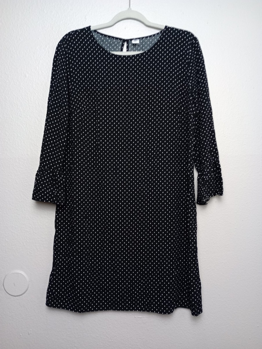 Old Navy Womens Shift Dress Round Neck Long Sleeve Polka Dot Black White  Size L