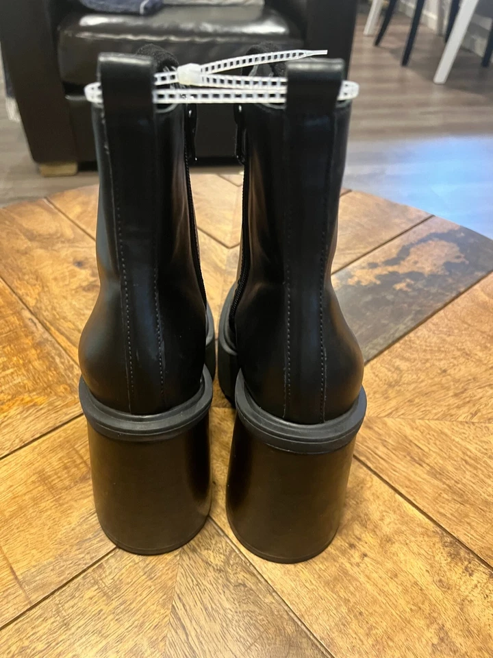 Gianni Bini Suzie Mujer Cuero Encaje/Gancho Cremallera Lateral Tacón Bloque Botas, Negras 6.5M Foto 3 de 4