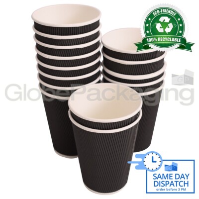 25 x UMWELTFREUNDLICHE DREIWANDIGE KRAFT 12 Unzen KAFFEETASSEN - FÜR HEISSE & KALTE GETRÄNKE