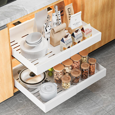 Pull Out Cabinet Organizer Expandable Heavy Duty Slide Out Drawers Fixed White