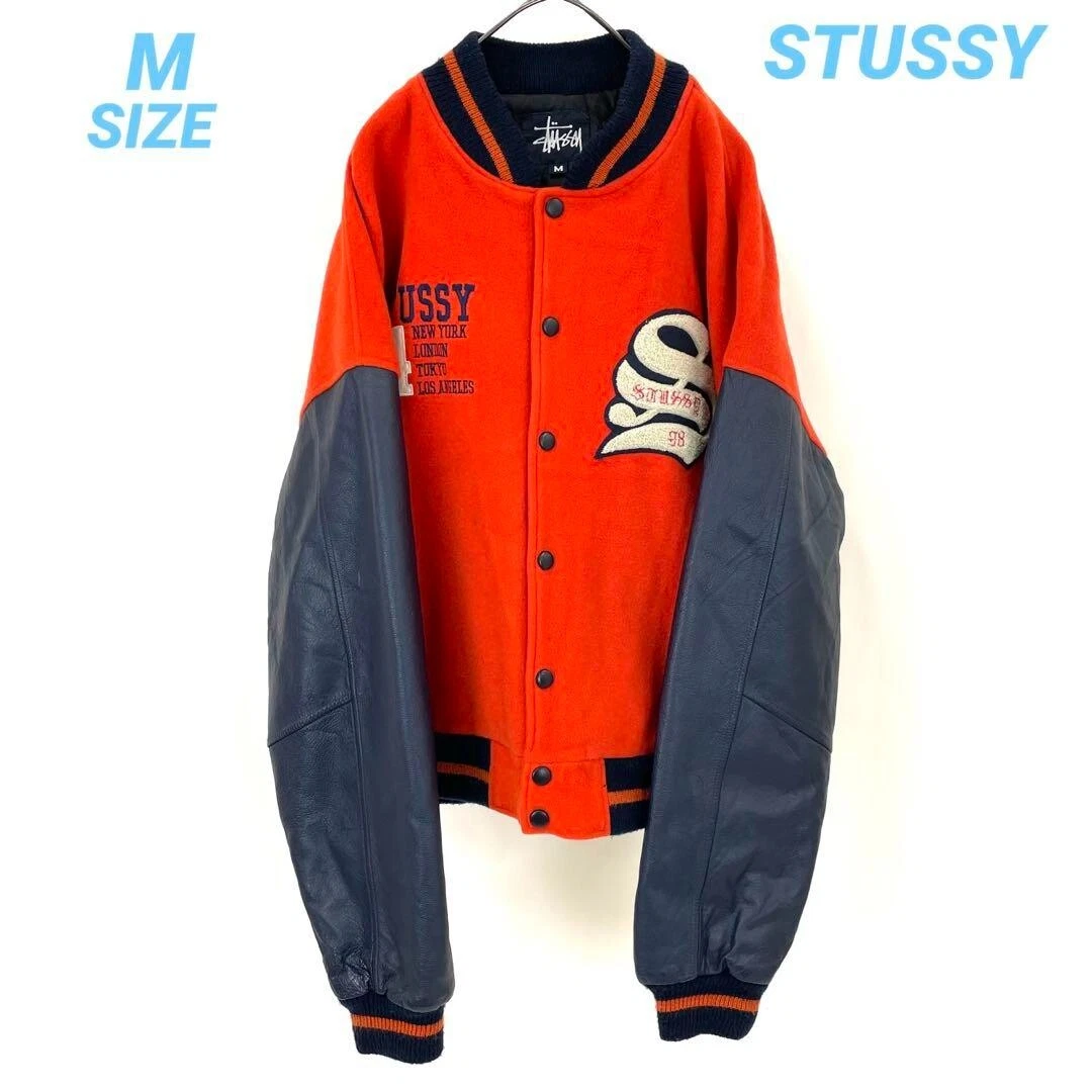 STUSSY stadium jacket big4 orange navy white size M Men's
