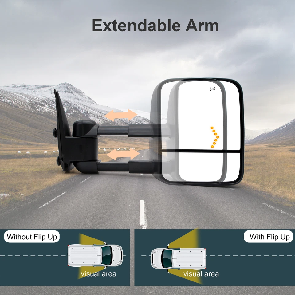 Par de espejos retrovisores laterales de remolque señal térmica eléctrica para Chevy Silverado 3500HD 2003-2006 Foto 4 de 4