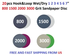 20pcs Hook&Loop Wet/Dry 1 2 3 4 5 6 7" 800 1500 2000 3000 Grit Sandpaper Disc