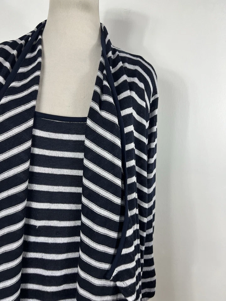 Jones New York 1X 毛衣海军蓝灰色条纹开衫大圆领长 Slv J9 — 第 3/4 张图片