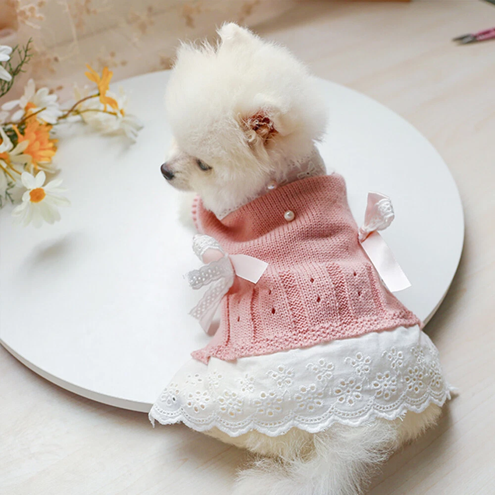 Cute Dog Sweater for Small Dog Cat Winter Clothes Lace Girl/Female Dog  Jumper