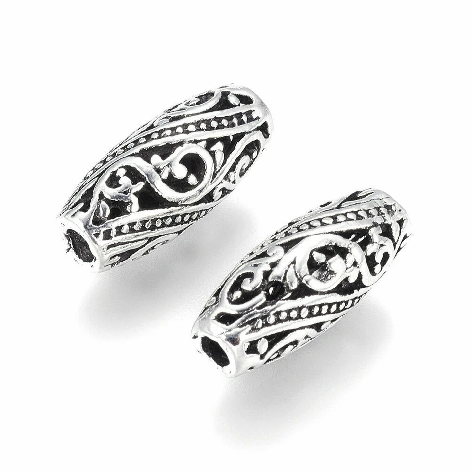 10pcs Tibetan Silver Alloy Metal Beads Filigree Oval Loose Spacer Beading 17x7mm - Image 2 of 2