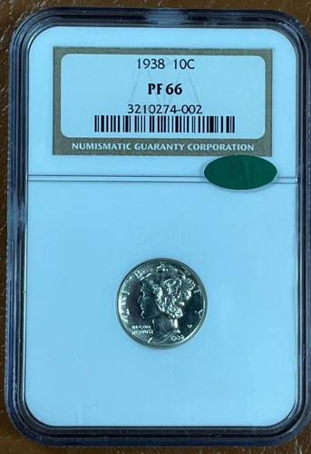 1938 Proof Mercury Dime 10C NGC PF66 CAC - Green Sticker!