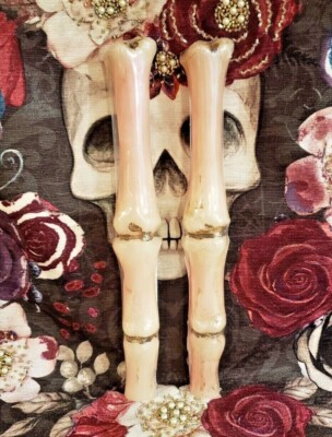 HALLOWEEN Gothic SKELETON Dead Man Bones 10'' Taper Unscented Candles Set 2 NEW