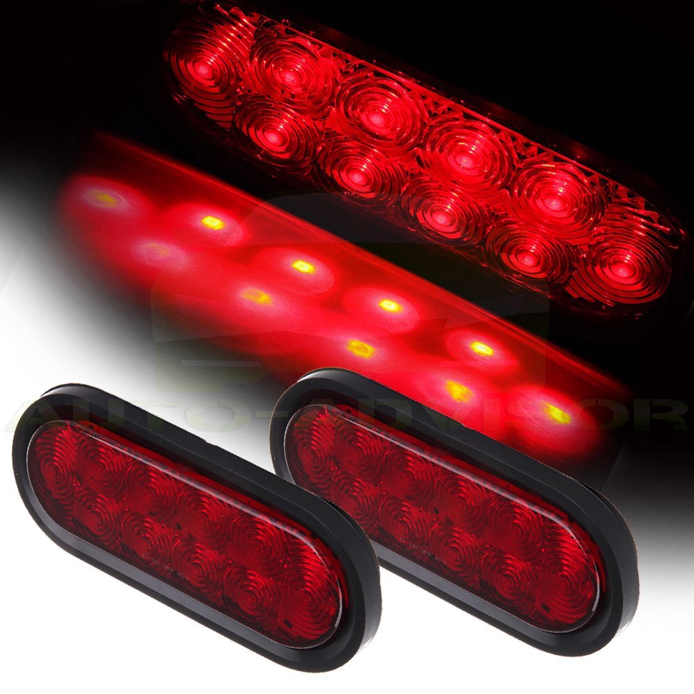 2x LED RED 6 inch Oval Stop/Turn/Tail Light Marine Sealed Trailer Truck car