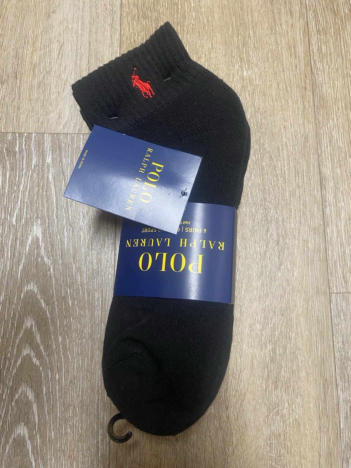 PONY Calze Ralph Lauren Polo Quarter 6 pezzi nere con frangia rossa taglia 10 13