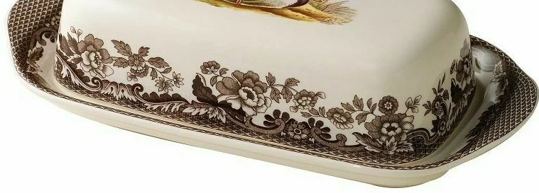 SPODE WOODLAND COVERED BUTTER DISH  2pc "MALLARD" BROWN BNWT  beautiful - Image 4 of 4