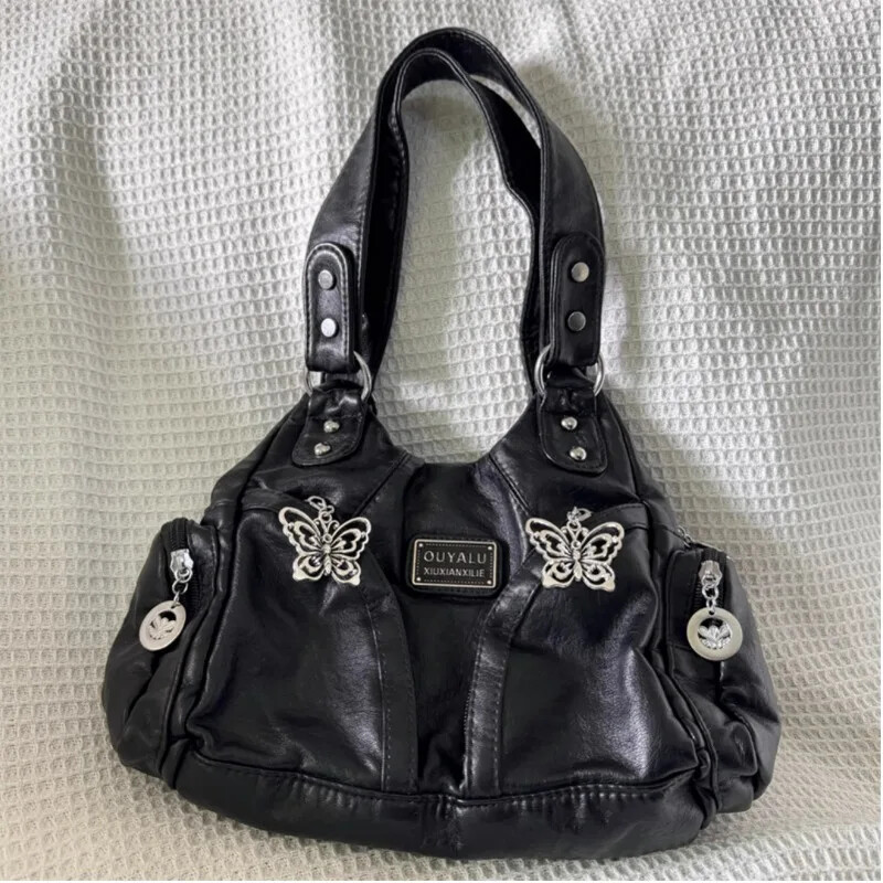 バッグ bree y2k archive bag sweed leather Y2k Black Womens Shoulder Bag Advanced Fashion Tote Bag