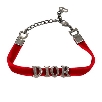 Dior Armband Logo Silber Rot Monogramm Band Spruch Buchstaben Vintage 2000er
