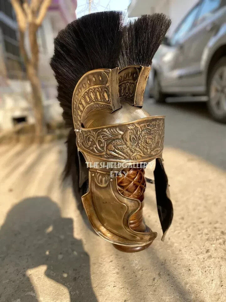 Roman Helmet Embossed Knight Roman Brass Helmet With Double Plume