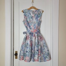 Tommy Hilfiger Shadow Stripe White Floral Fit & Flare Belted Dress